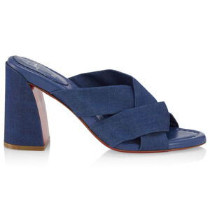 Christian Louboutin Disco Club 85 Blue Denim Backless Mule Sandal Heel 38.5